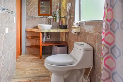 a bathroom with a toilet and a sink at Monteverde Ecolove in Monteverde Costa Rica