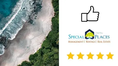 a screenshot of the beach with a thumb up and a picture of the ocean at Nicely Decorated Ground-Floor Unit in Front of Pool at Pacifico in Coco in Coco