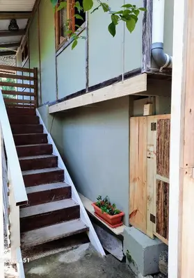 a staircase in a building with a potted plant at Casa SILURI UP in Santa Teresa Beach