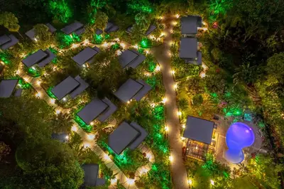 an overhead view of a garden with lights at Noah's Forest by Tifakara in Fortuna