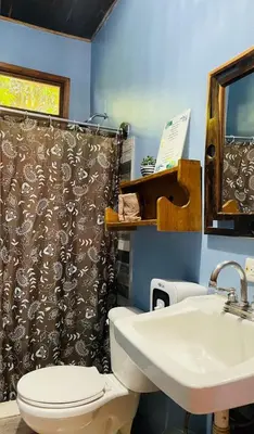 a bathroom with a toilet and a sink at Hotel Boruca Tamarindo in Tamarindo