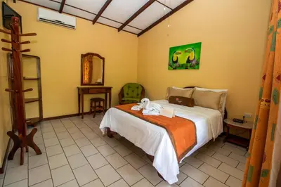 a bedroom with a bed and a mirror at Hotel La Rosa de America in Alajuela City