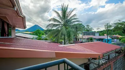 a view of a palm tree from a building at Sol y Luna Apartments in Fortuna