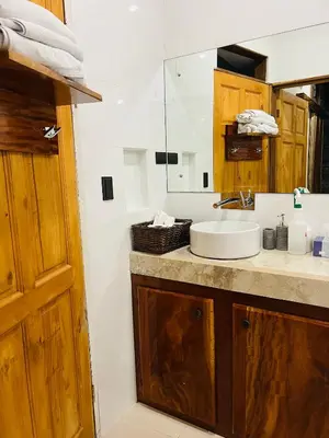 a bathroom with a sink and a mirror at Apartamento Don Jarvey II in Monteverde Costa Rica