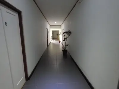 a hallway with white walls and a hallway with a plant at La Bergerac Boutique Hotel in San José
