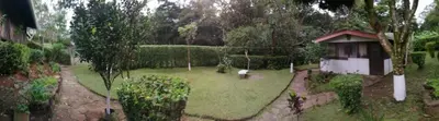 a garden with a person sitting in the yard at Pochote Lodge in Hacienda Guayabo