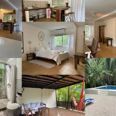 a collage of photos of a bedroom and a house at Nahele Lodge in Santa Teresa Beach