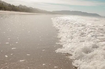a group of foam on the shore of a beach at Villas Paraiso Azul in Santa Teresa Beach
