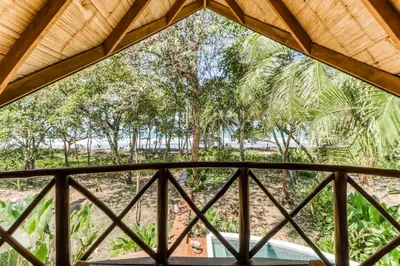a view from the balcony of a resort with trees at El Ballenato de Bahia in Uvita