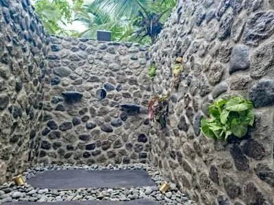 a stone wall with a path in the middle at The Jaguars Jungle Rainforest Lodge - All meals included in San Pedrillo