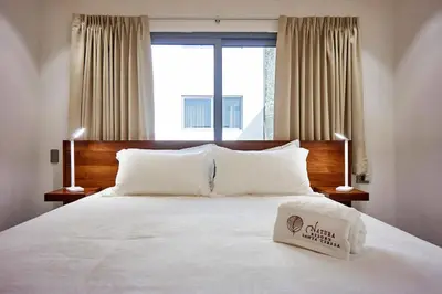 a bedroom with a large white bed with a window at NATURA Loft Garden in Santa Teresa Beach