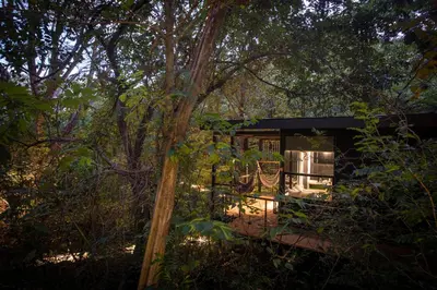 a house in the middle of a forest at Rio Perdido Hotel & Thermal River in Fortuna
