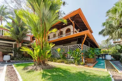 a house with a palm tree in front of it at Hotel Villabosque Eco Boutique in Manuel Antonio