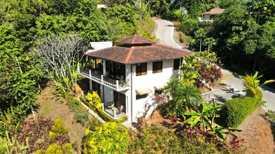 an overhead view of a white house with a roof at Villas by Tekoa in Uvita