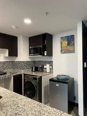 a kitchen with a washer and dryer in it at Cozy apartment near to Costa Rica Airport in Heredia