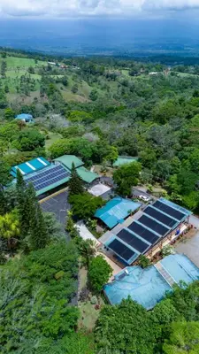 an overhead view of a school with solar panels at Ávita Lodge in Quesada