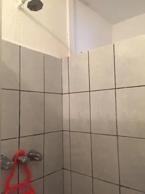 a shower with a red hose in a bathroom at Hotel Coco Beach in Manuel Antonio