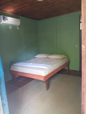 a bed in a room with a green wall at Hotel y restaurante Maktub in Nandayure