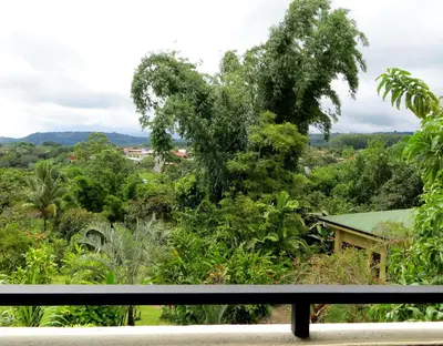 a view of the jungle from the balcony of a house at Pura Vida Hotel in Alajuela City