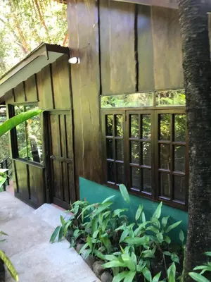 a house with windows and plants in front of it at FLOR DE PARAISO BUNGALOWS in Montezuma