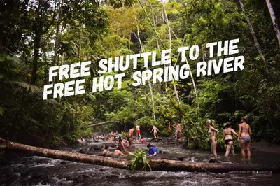 a group of people swimming in a river in the jungle at Hotel La Choza Inn in Fortuna
