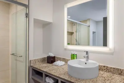 a bathroom with a sink and a shower at Holiday Inn Express San Jose Forum by IHG in San José