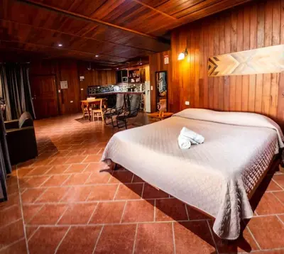 a bedroom with a large white bed in a room at Sunset Vista Lodge,Monteverde,Costa Rica. in Monteverde Costa Rica