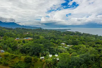 a view of a town with trees and a lake at The Sutton - Boutique Jungle Experience - Walk to Envision Festival in Uvita