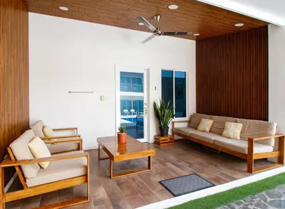 a living room with a couch and a table at Nicoya Villas in Mal País
