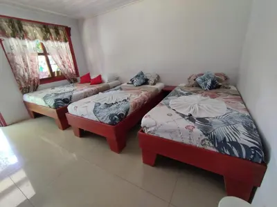 a bedroom with two twin beds and a window at Cabañas Daneysha in Tortuguero