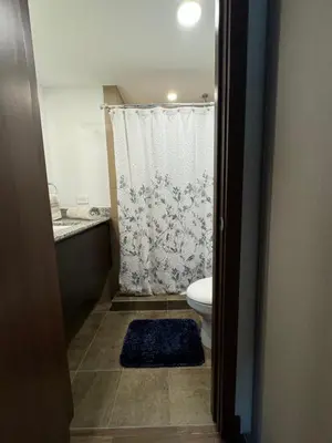 a bathroom with a toilet and a shower at Lovely Apartment near Costa Rica airport in Heredia
