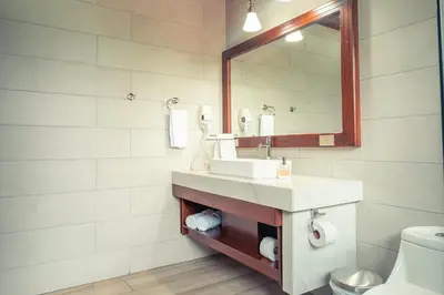 a bathroom with a sink and a mirror at Miradas Arenal Hotel & Hotsprings in Fortuna