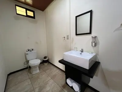 a bathroom with a white sink and a toilet at Hotel Rio Celeste to Know in Rio Celeste