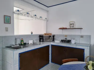 a kitchen with a sink and a microwave at Entire Homy apartment for you, 5 min SJO Airport in Alajuela City