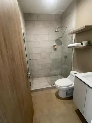 a bathroom with a white toilet and a shower at Bejuco Beachfront Condo FRENTE A LA PLAYA hermoso condominio NUEVO in Esterillos Este