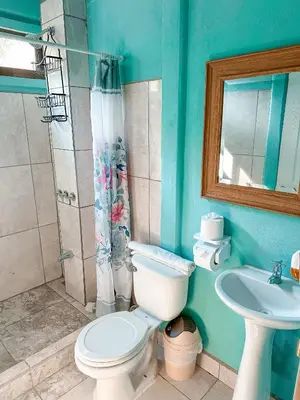 a bathroom with a toilet and a sink at Casa CAXTUS in Brasilito
