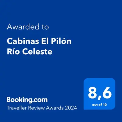 a screenshot of a cell phone with the text awarded to calias el palinian at Cabinas El Pilón Río Celeste in San Rafael