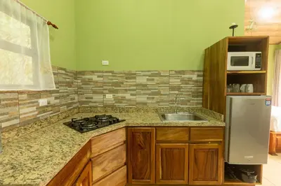a kitchen with a sink and a stove at Casas Clusia in Monteverde Costa Rica