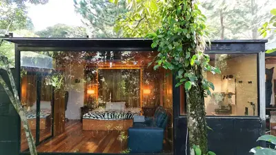 a glass extension of a house with a tree at Sweet Jungle in Quesada