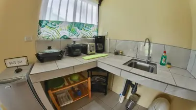 an overhead view of a kitchen with a sink at Chongos Place in Fortuna
