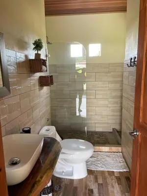 a bathroom with a toilet and a sink at Chongos Place in Fortuna