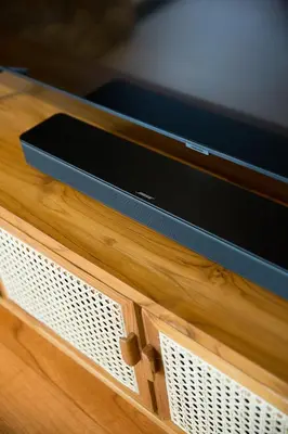 a wooden drawer with a tv on top of it at Casa Mirame in Carmen