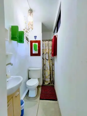 a bathroom with a toilet and a sink at Casajungla Hostel in Jacó