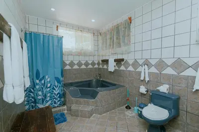 a bathroom with a tub and a toilet and a sink at Oasis Diverse Adult Retreat in Quepos