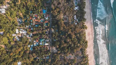 an overhead view of a beach with houses and trees at Buena Vista Ocean View Apartments Santa Teresa in Santa Teresa Beach