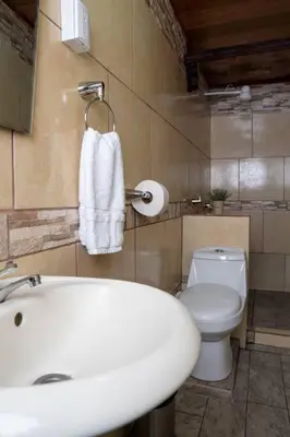 a bathroom with a sink and a toilet at Tony's House in Fortuna
