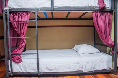 a bunk bed with a white pillow on top of it at Gardens House, Airport Juan Santamaría, Alajuela, San José in Alajuela City