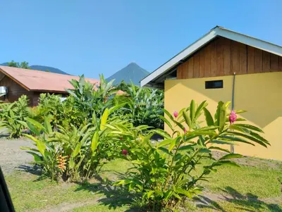 a garden of plants in front of a house at Cabaña Rural Pura Vida in Fortuna