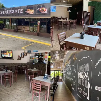 three different views of a restaurant with tables and chairs at Apartamento H Gonzalez 14 free Parking AC wifi in Alajuela City