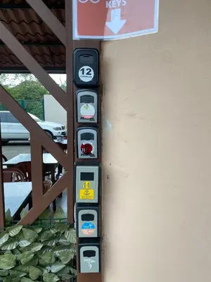 a row of parking meters on the side of a wall at Apartamento H Gonzalez 14 free Parking AC wifi in Alajuela City